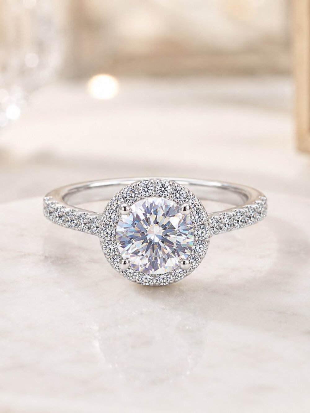 Round Halo Simulated Diamond Engagement Ring Silver Tone Size 6 NWT